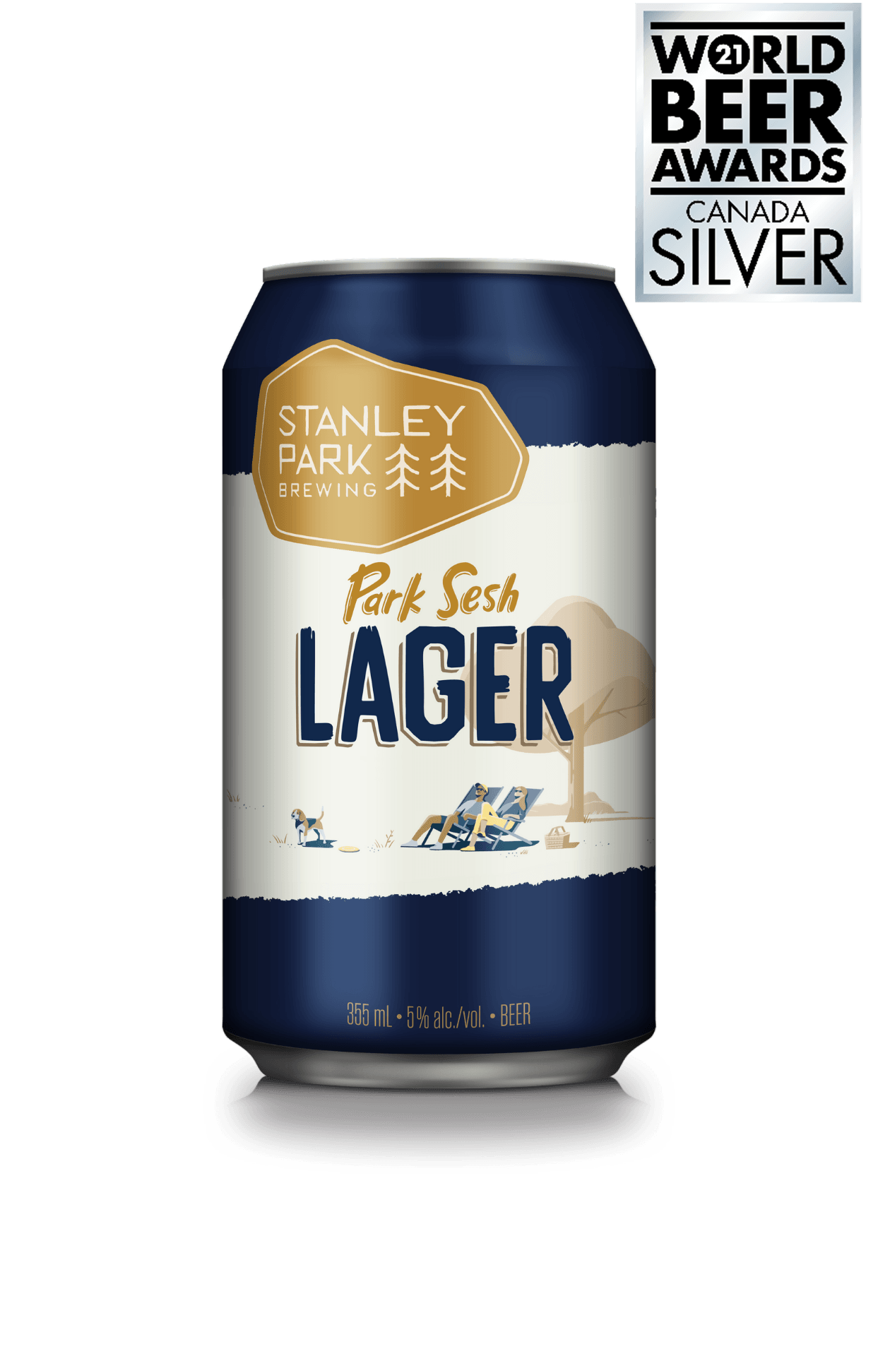a can of park sesh lager from stanley park brewing with silver world beer award